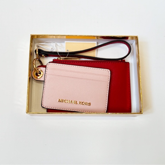 Michael Kors Jet Set Travel Small Card Case Duo Wallet Pink Multi - Picture 2 of 11